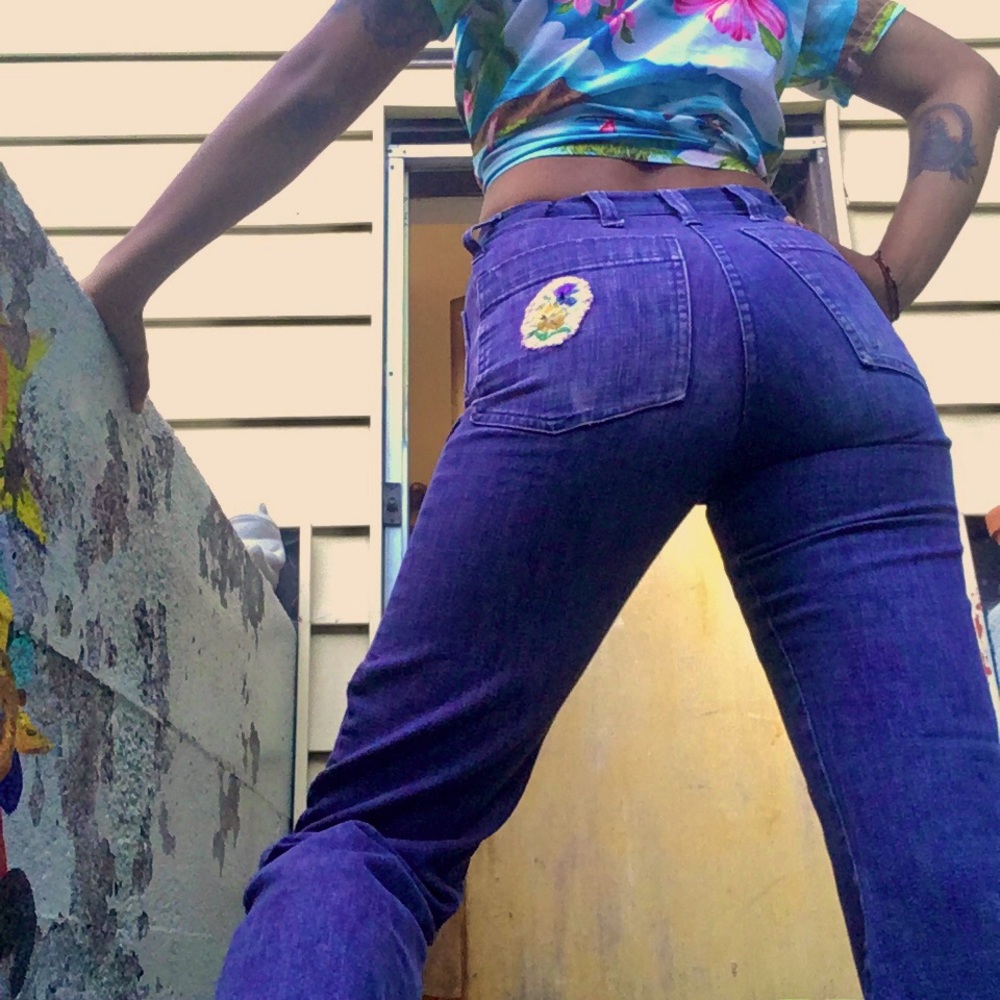 Vintage Purple Light-wash Bellbottoms, Embroidered